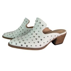 Arider Girl White Studded Block Heel Mules Pointed Toe Slip On Shoes Womens 6